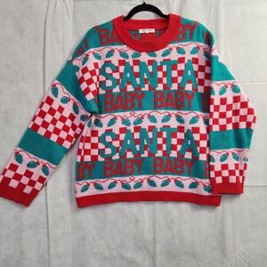 Grayson Threads Sweater Womens Medium Pink Red Santa Baby Christmas Pullover